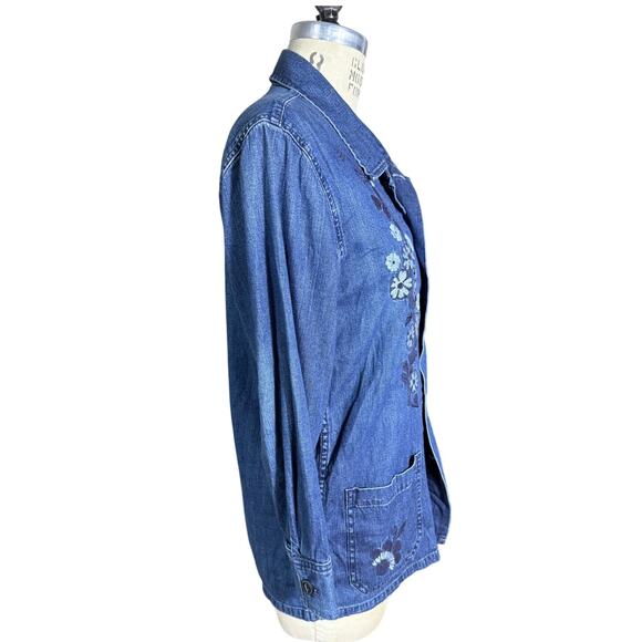AG x Alexa Chung The Poppy Shirt Jacket in Blue Chambray Embroidery Size Small - Picture 3 of 8